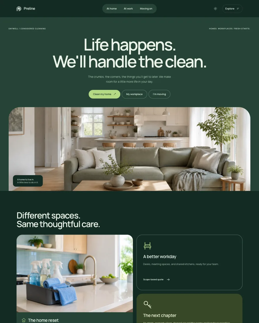 The Daywell demo in dark mode