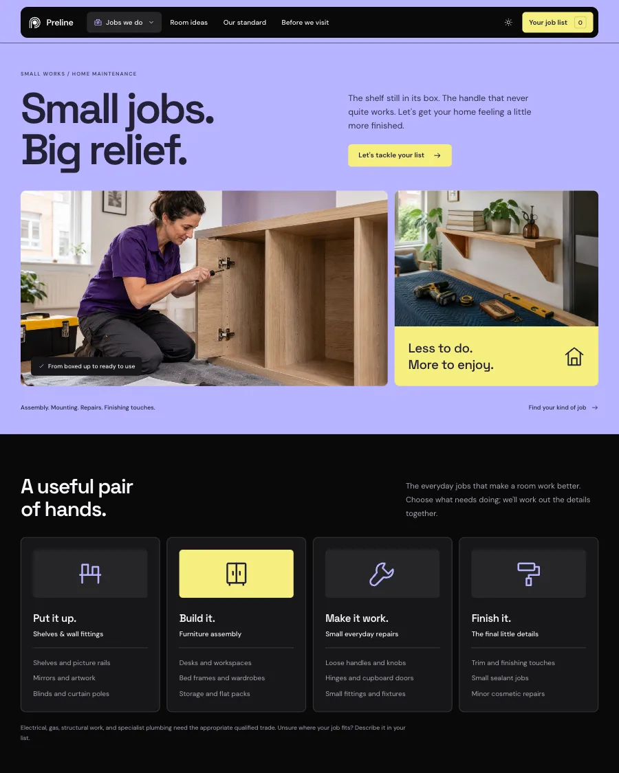 The Small Works demo in dark mode