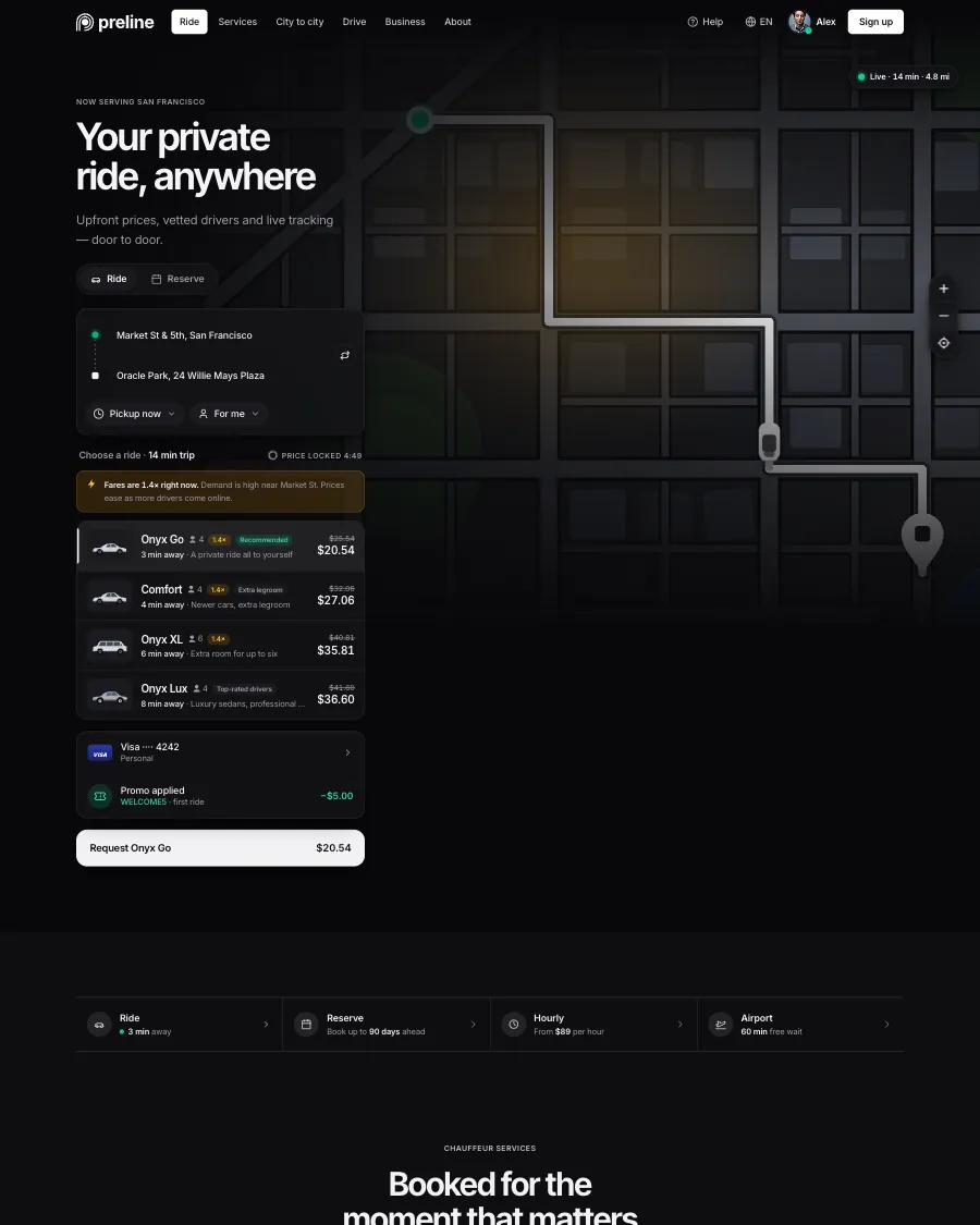 The Onyx demo in dark mode