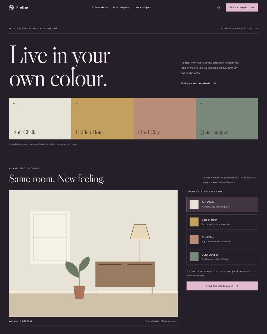 The Palette House demo in dark mode