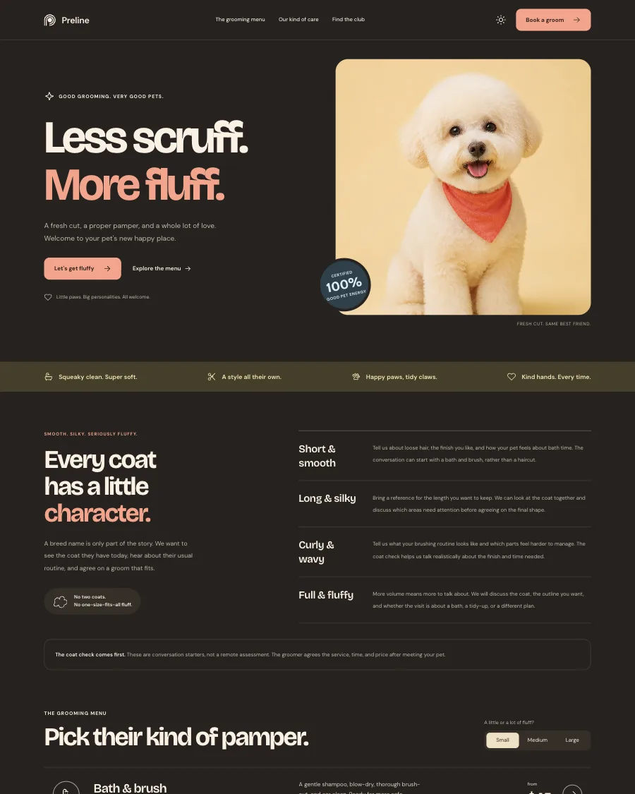 The Fluff Club demo in dark mode
