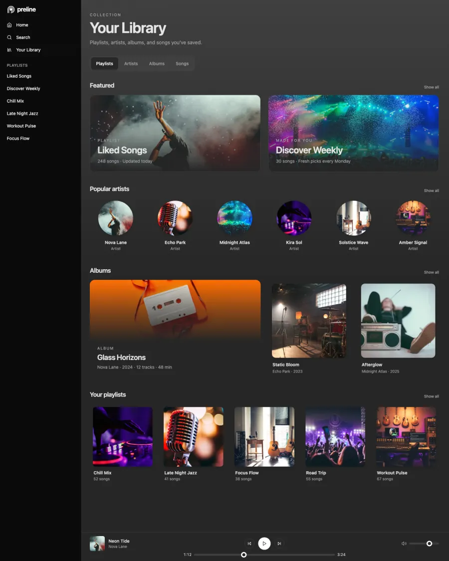 The Music Player demo in light mode