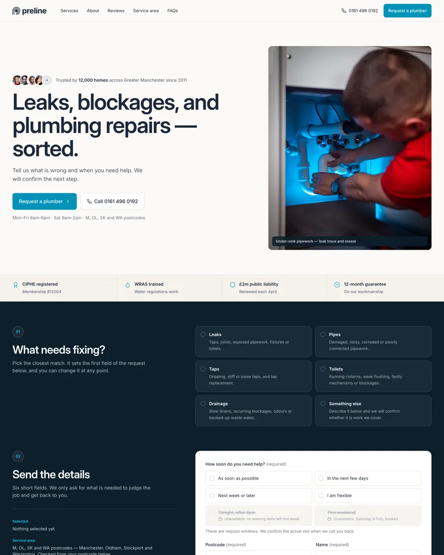 The Northgate Plumbing demo in light mode