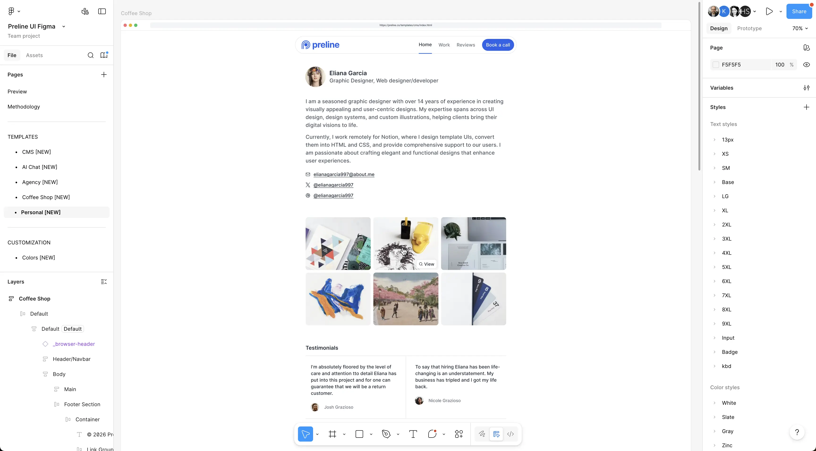 Personal Figma template design page in default light theme