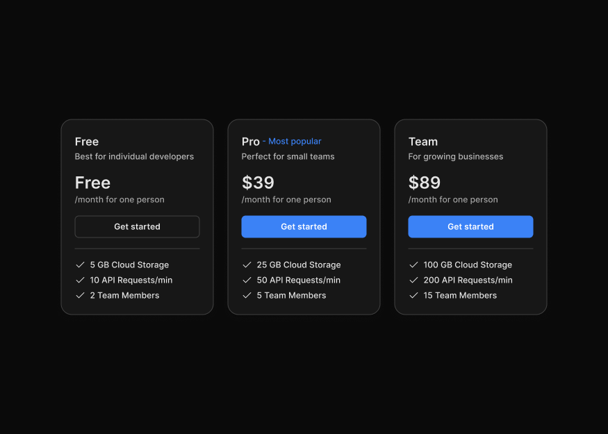 Pricing Cards